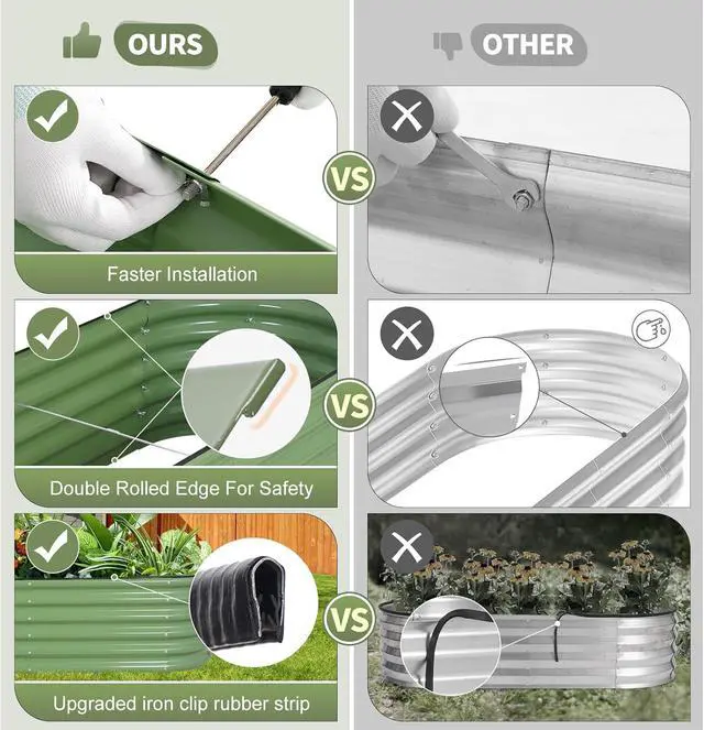 Alt view image 4 of 7 - Galvanized Raised Garden Bed Outdoor- Raised Beds for Gardening| Metal Planter Box, Steel Raised Garden Bed Kit with Safety Edging and Gloves for Vegetables, Flower, Herbs (6x2x1.4FT, Green)