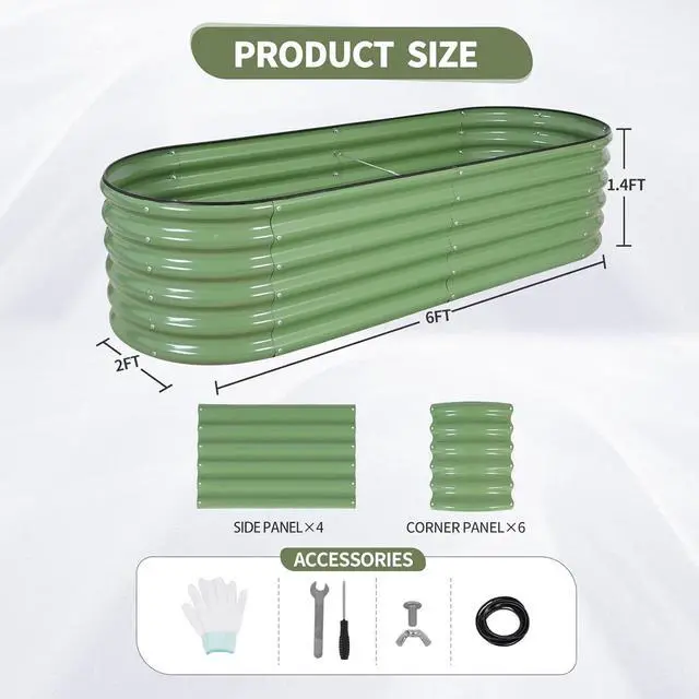 Alt view image 6 of 7 - Galvanized Raised Garden Bed Outdoor- Raised Beds for Gardening| Metal Planter Box, Steel Raised Garden Bed Kit with Safety Edging and Gloves for Vegetables, Flower, Herbs (6x2x1.4FT, Green)