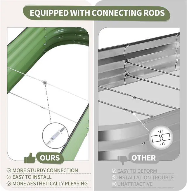 Alt view image 5 of 7 - Galvanized Raised Garden Bed Outdoor- Raised Beds for Gardening| Metal Planter Box, Steel Raised Garden Bed Kit with Safety Edging and Gloves for Vegetables, Flower, Herbs (6x2x1.4FT, Green)