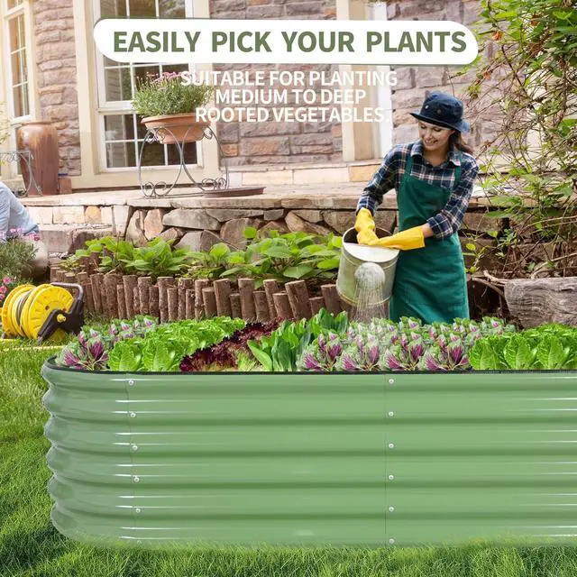 Alt view image 7 of 7 - Galvanized Raised Garden Bed Outdoor- Raised Beds for Gardening| Metal Planter Box, Steel Raised Garden Bed Kit with Safety Edging and Gloves for Vegetables, Flower, Herbs (6x2x1.4FT, Green)