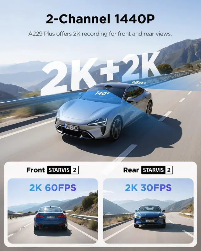 Alt view image 2 of 7 - VIOFO A229 Plus Dash Cam Front and Rear, Dual STARVIS 2 Sensors, 2 Channel HDR, 1440P+1440P Voice Control Car Dash Camera, 5GHz Wi-Fi, Support 512GB Max, Voice Control, Ultra-Precise GPS