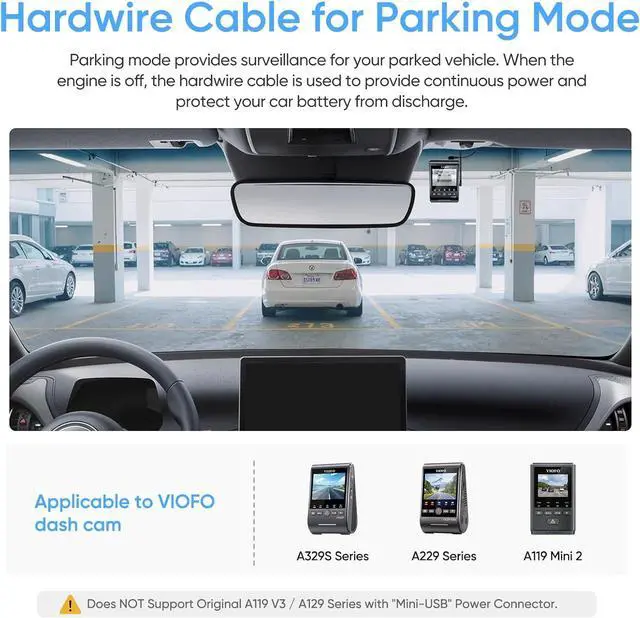 Alt view image 2 of 7 - VIOFO HK4 Acc Hardwire Cable, USB-C Hard Wire Cable for A329 series/A229 series/A119Mini2/A139Pro/WM1/T130 Dash Cam, Low Voltage Protection for Parking Mode (Fuse Tap Not Included)