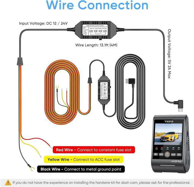 Alt view image 3 of 7 - VIOFO HK4 Acc Hardwire Cable, USB-C Hard Wire Cable for A329 series/A229 series/A119Mini2/A139Pro/WM1/T130 Dash Cam, Low Voltage Protection for Parking Mode (Fuse Tap Not Included)
