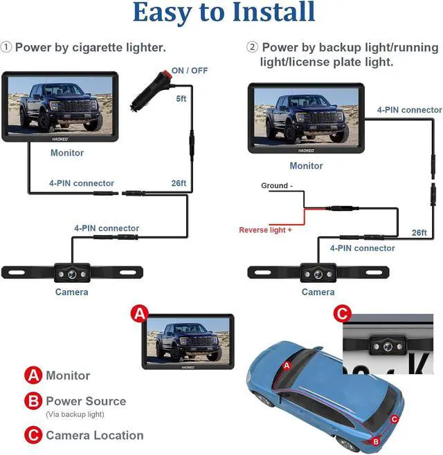 Alt view image 6 of 7 - Backup Camera for Truck 7 Inch HD 2K Front Rear View Monitor kit Auto Color Image Night Vision, IP69 Waterproof DIY Grid Lines for Car/RV/Tractor/Semi-Trailers/Pickup H7