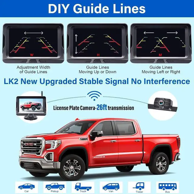 Alt view image 4 of 7 - Wireless Backup Camera Ease Install - Color Image HD 1080P 5 Inch Monitor Digital Signal Stable No-Delay Bluetooth Rear View Camera Auto-Switching Night Vision for Truck/Car/Pickup/SUV/Camper - LK2