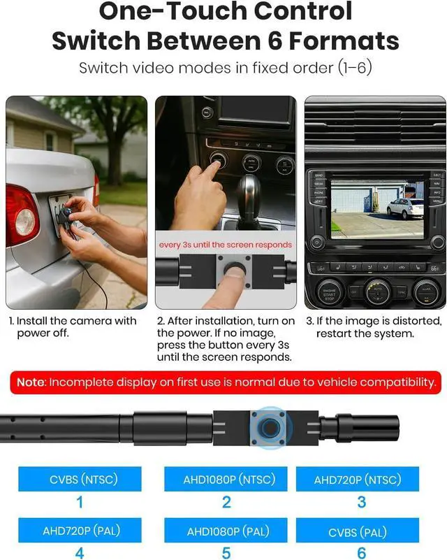 Alt view image 3 of 7 - AUTO-VOX 180° Front/Backup Camera, OEM Mini Style, Screw-Free Easy Install, Side/Rear View Camera, IP69K Waterproof & 0.1Lux Low Light Back Up Camera for SUV/Pickup Truck/RV/Van/Camper/Car