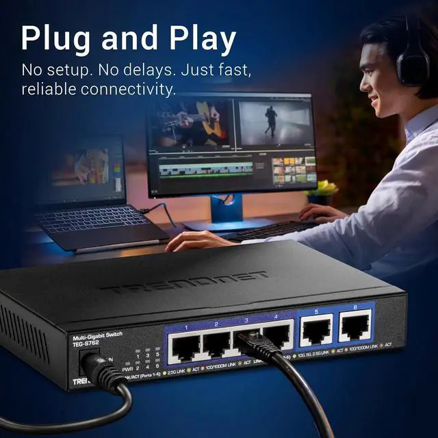 Alt view image 5 of 7 - TRENDnet 6-Port 10G Switch, 4 x 2.5G RJ-45 Base-T Ports, 2 x 10G RJ-45 Ports, 60Gbps Switching Capacity, Wall Mountable, 10 Gigabit Network Connections, Lifetime Protection, Black, TEG-S762