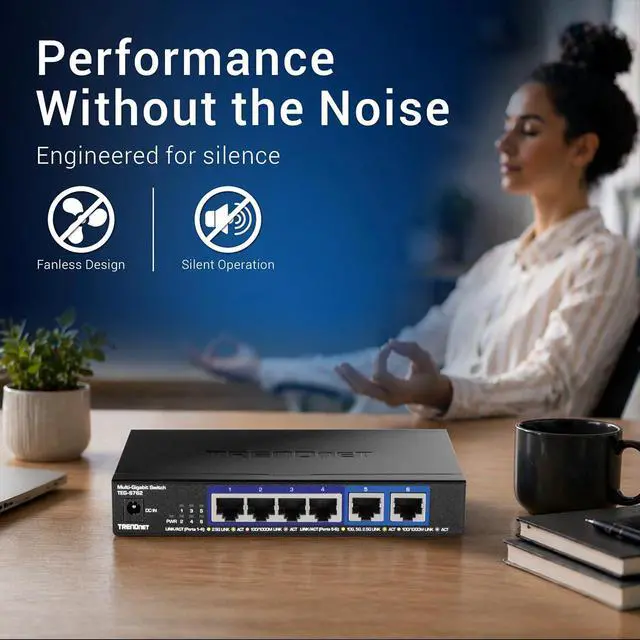 Alt view image 7 of 7 - TRENDnet 6-Port 10G Switch, 4 x 2.5G RJ-45 Base-T Ports, 2 x 10G RJ-45 Ports, 60Gbps Switching Capacity, Wall Mountable, 10 Gigabit Network Connections, Lifetime Protection, Black, TEG-S762