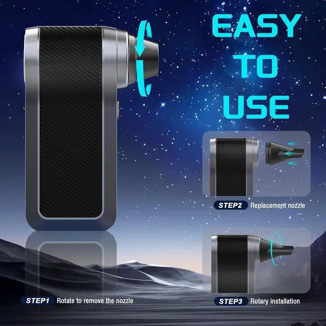 Alt view image 2 of 3 - JUFINX Compressed Air Duster-130000RPM Electric Air Duster-4 in 1 Air Duster with Brushless Motor,3Gear Speeds,3pc Backup Air Nozzles-Compressed for Keyboard,Car Cleaning,PC