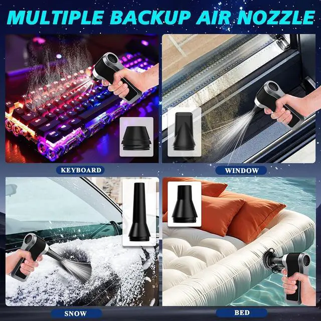 Main image of JUFINX Compressed Air Duster-130000RPM Electric Air Duster-4 in 1 Air Duster with Brushless Motor,3Gear Speeds,3pc Backup Air Nozzles-Compressed for Keyboard,Car Cleaning,PC