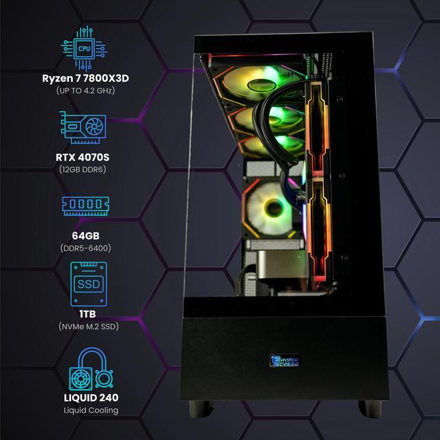 Alt view image 2 of 6 - Hyper Cyber Rage Y Liquid Cool Gaming Desktop - AMD Ryzen 7 7800X3D, Nvidia Geforce RTX 4070 SUPER, 64GB DDR5, 1TB SSD, Windows 11, WiFi, Xtreme VR
