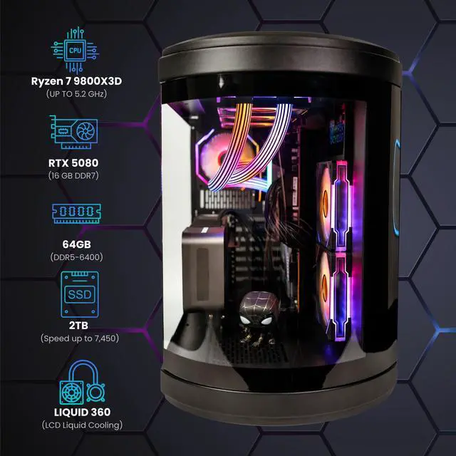 Alt view image 2 of 6 - Hyper Cyber Ultra Y Liquid Cool Gaming Desktop - AMD Ryzen 7 9800X3D, Nvidia GeForce RTX 5080 16GB, 64GB DDR5, 2TB SSD, Windows 11, WiFi, Xtreme VR