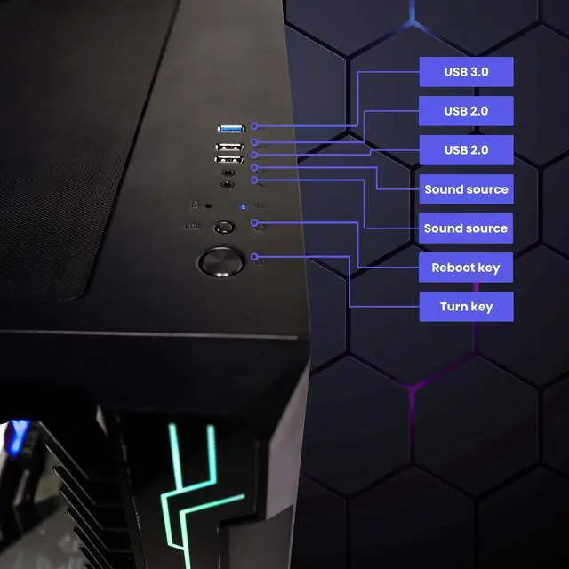 Alt view image 4 of 6 - HYPER CYBER Rage R Gaming PC Desktop Computer AMD Ryzen 5 9600X, NVIDIA GeForce RTX 4060, 16GB DDR5, 1TB SSD, Windows 11 Home, VR Ready, RGB Lighting, WiFi, Ready to Use