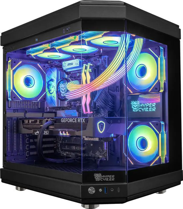 Main image of Hyper Cyber ULTRA BLACK Gaming Desktop AMD Ryzen 7 7800X3D, NVIDIA GeForce RTX 5090, 32GB DDR5, 4TB SSD, Windows 11 Home, Custom Cooler Display, Internal Mini Display, RGB Lighting, WiFi, Ready to Use