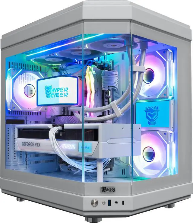 Main image of Hyper Cyber ULTRA WHITE Gaming Desktop AMD Ryzen 7 7800X3D, NVIDIA GeForce RTX 5090, 32GB DDR5, 4TB SSD, Windows 11 Home, VR Ready, RGB Lighting, WiFi, Ready to Use, Custom Cooler Display.