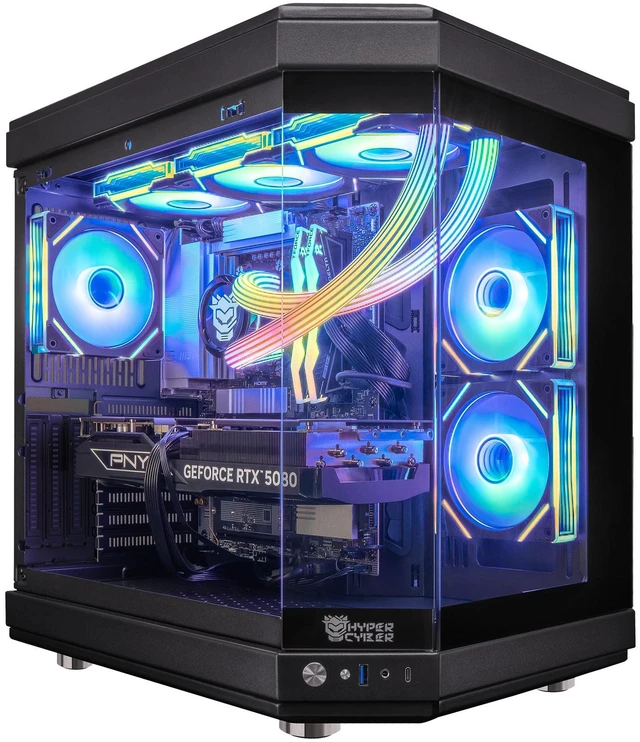Main image of HYPER CYBER Ultra X BLACK Gaming PC Desktop Computer Intel Core i7-14700K, Nvidia Geforce RTX 5070, 64GB DDR5, 2TB SSD, Windows 11 Home, VR Ready, RGB Lighting, WiFi, Ready to Use