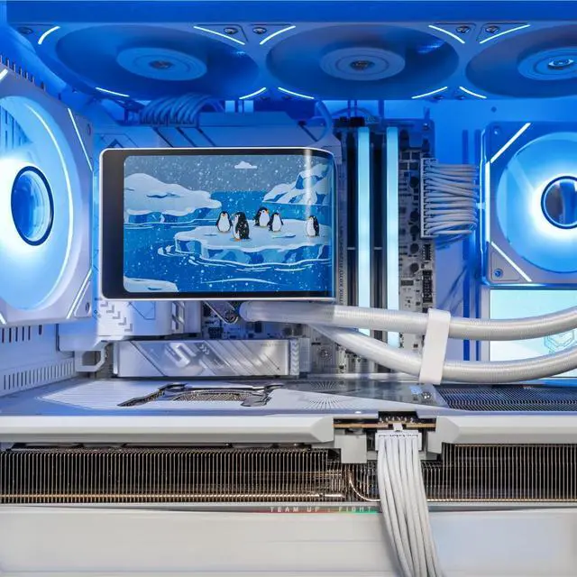 Alt view image 5 of 5 - Hyper Cyber FrostStrike Ryzen CPU | GeForce GPU | Side Panel Custom Display | Internal LCD Screen | Cooler Display | Gaming PC AMD Ryzen 9 9950X3D NVIDIA GeForce RTX 5090 White