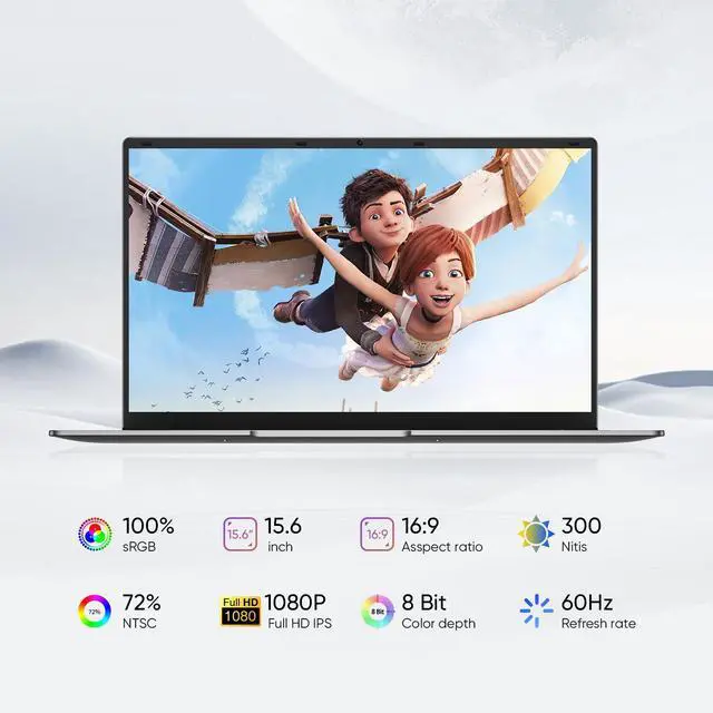 Alt view image 3 of 7 - TPV 15.6 inch Windows 11 Pro Laptop,8GB RAM 256GB SSD,Intel Celeron N4000(up to 2.6GHz), 100% sRGB Screen FHD 1920 x 1080, MS Office 2024, WiFi, BT 4.0, 2xUSB, 5000mAh Battery