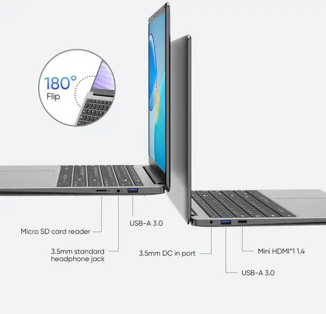 Alt view image 6 of 7 - TPV 15.6 inch Windows 11 Pro Laptop,8GB RAM 256GB SSD,Intel Celeron N4000(up to 2.6GHz), 100% sRGB Screen FHD 1920 x 1080, MS Office 2024, WiFi, BT 4.0, 2xUSB, 5000mAh Battery