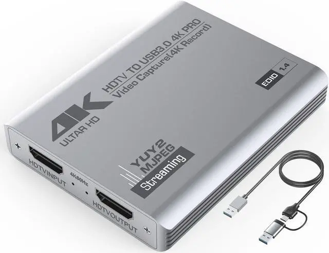 Main image of Duomigo USB 3.0 4K HDTV Video Capture Card with Loop-Out, 1080P 60FPS/2K 30FPS, Audio Video Capture for Computer Gaming, Compatible with PS5, Switch, Xbox ,Camera, PC, OBS