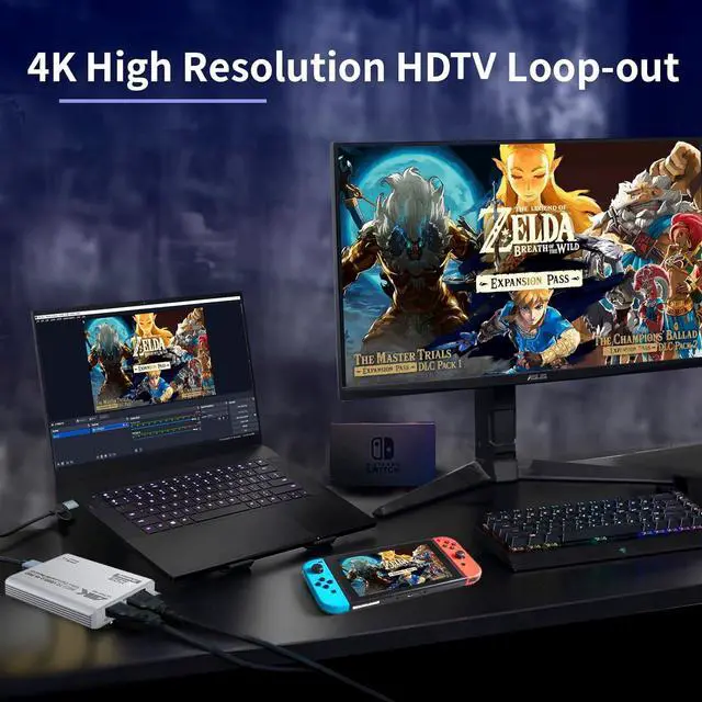 Alt view image 3 of 7 - Duomigo USB 3.0 4K HDTV Video Capture Card with Loop-Out, 1080P 60FPS/2K 30FPS, Audio Video Capture for Computer Gaming, Compatible with PS5, Switch, Xbox ,Camera, PC, OBS