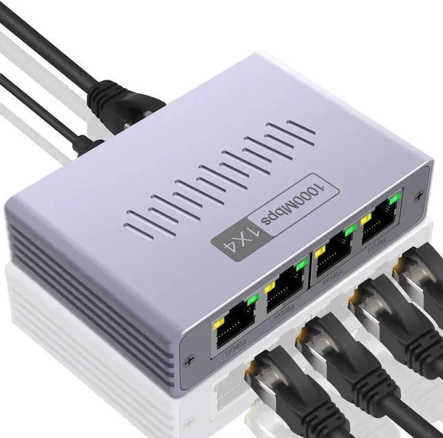 Main image of Duomigo Gigabit Ethernet Splitter 1 to 4, 1000Mbps High Speed LAN Splitter with USB Power, 4 Devices Simultaneous Network for Cat5/5e/6/7/8 Cables