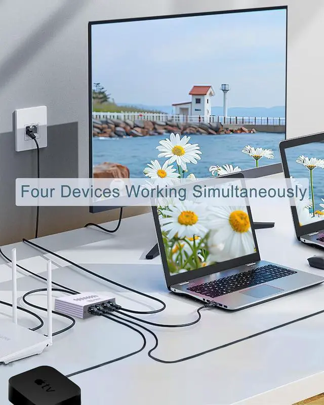 Alt view image 2 of 7 - Duomigo Gigabit Ethernet Splitter 1 to 4, 1000Mbps High Speed LAN Splitter with USB Power, 4 Devices Simultaneous Network for Cat5/5e/6/7/8 Cables