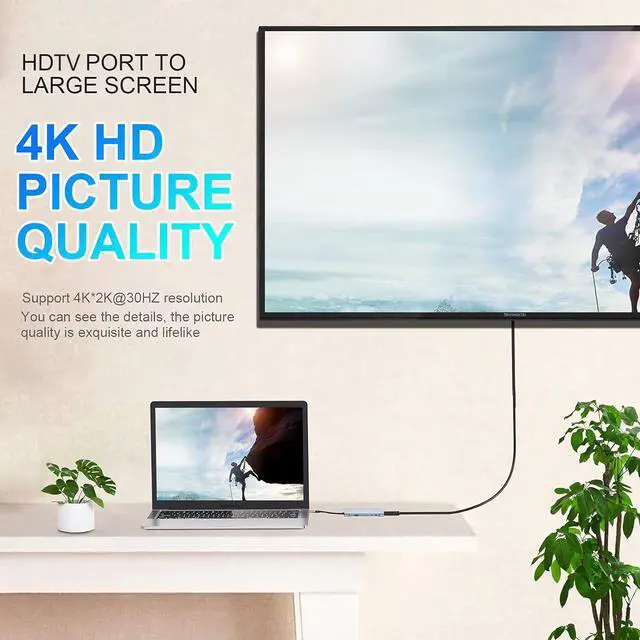 Alt view image 4 of 7 - Duomigo 11-in-1 USB-C Hub Adapter with 4K HDTV, VGA, Type C PD, USB 3.0, RJ45 Ethernet, SD/TF Card Reader, 3.5mm Aux - Docking Station for MacBook Pro/Air