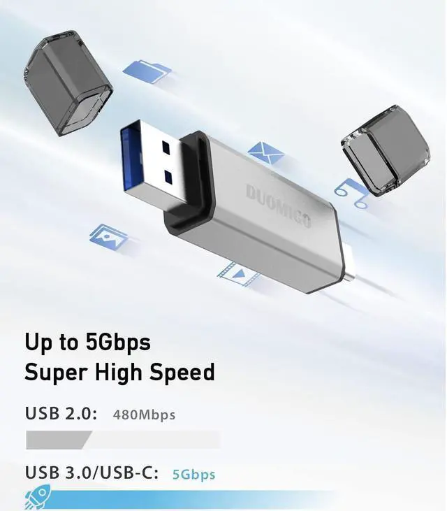 Alt view image 2 of 7 - Duomigo USB C & USB-A Dual SD Card Reader, Memory Card Adapter for SD/Micro SD/SDXC/SDHC/MMC/UHS-I - Compatible with MacBook Pro, iPad Pro, Galaxy S21 & More