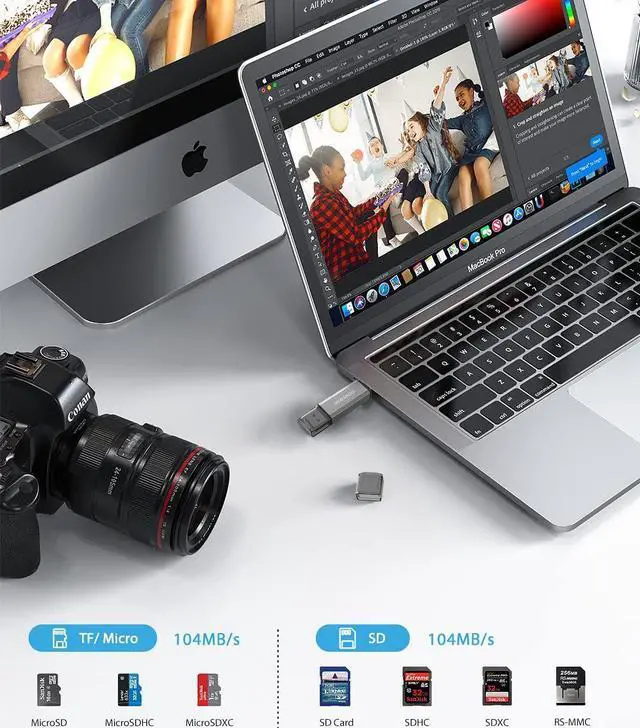 Alt view image 3 of 7 - Duomigo USB C & USB-A Dual SD Card Reader, Memory Card Adapter for SD/Micro SD/SDXC/SDHC/MMC/UHS-I - Compatible with MacBook Pro, iPad Pro, Galaxy S21 & More