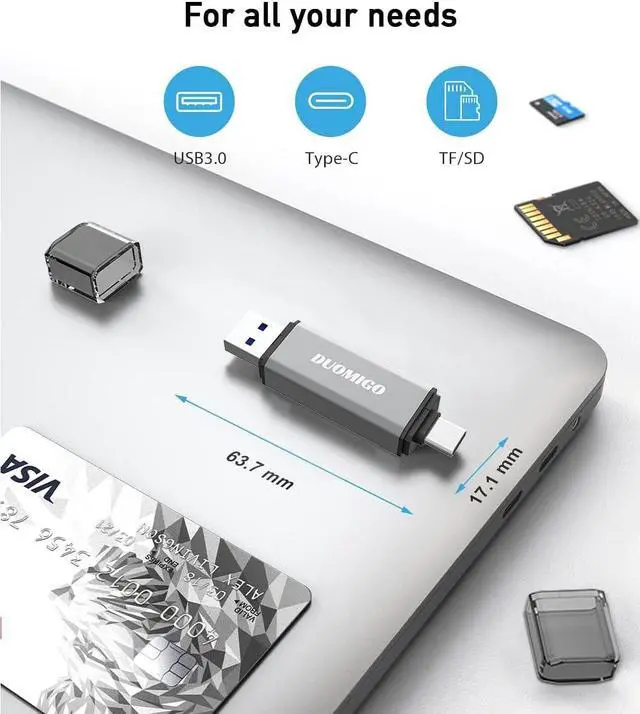 Alt view image 7 of 7 - Duomigo USB C & USB-A Dual SD Card Reader, Memory Card Adapter for SD/Micro SD/SDXC/SDHC/MMC/UHS-I - Compatible with MacBook Pro, iPad Pro, Galaxy S21 & More