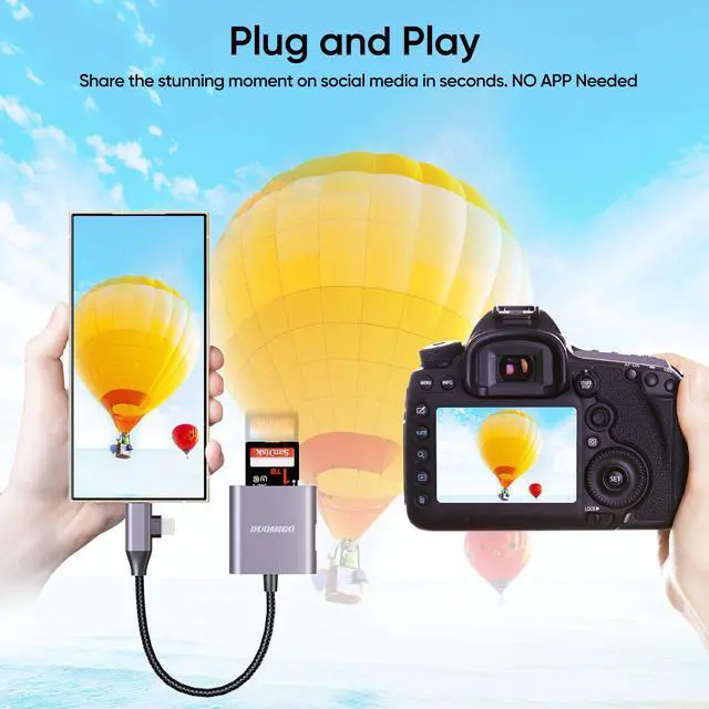 Alt view image 5 of 6 - Duomigo 3-in-2 USB C SD TF Card Reader for iPhone/iPad/Mac/Laptop, Dual Connector Memory Card Adapter with USB OTG, Plug and Play