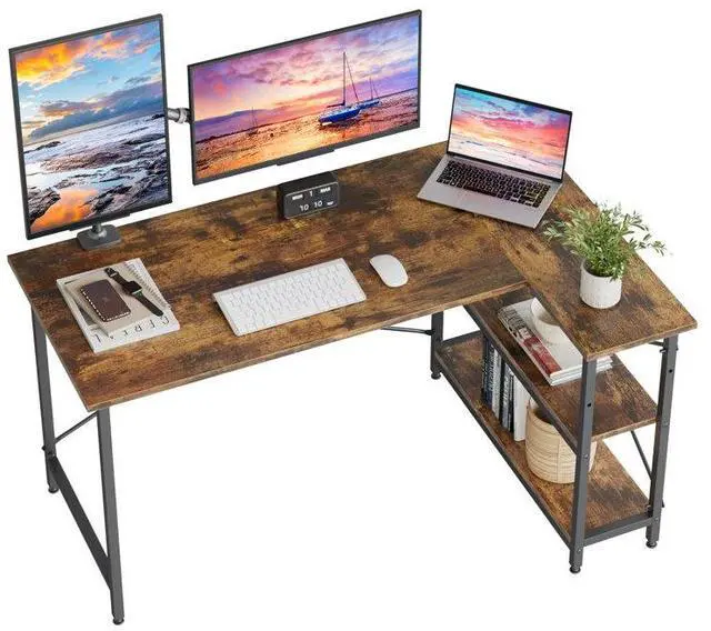 Main image of Bestier Small L Shaped Desk with Shelves 47 Inch Reversible Corner Computer Desk Writing Gaming Storage Table for Home Office Small Space,Rustic Brown