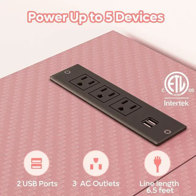 Alt view image 5 of 7 - Bestier L Shaped Gaming Desk with LED Lights & Power Outlets, 58'' Reversible Computer Corner Desk with Shelves, Home Office Workstation with Monitor Stand & Headphone Hook Carbon Fiber Pink