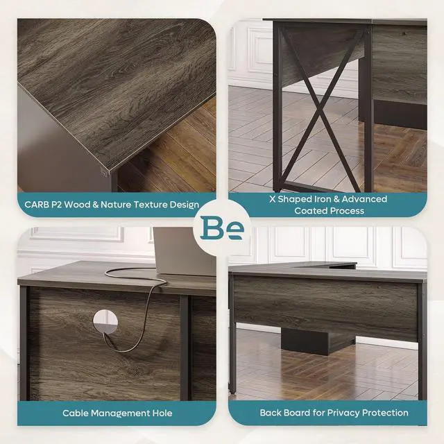 Alt view image 5 of 7 - Bestier 55.7 inch L-Shaped Lift Top Desk with Storage, Sit to Stand Computer Desk with Monitor Stand & File Drawer in Dark Grey