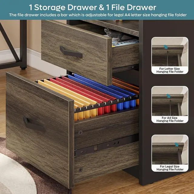 Alt view image 6 of 7 - Bestier 55.7 inch L-Shaped Lift Top Desk with Storage, Sit to Stand Computer Desk with Monitor Stand & File Drawer in Dark Grey