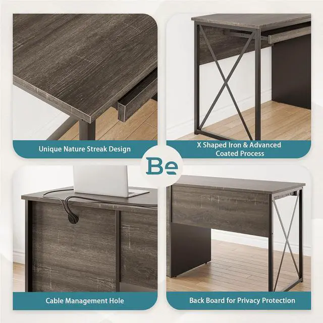 Alt view image 5 of 7 - Bestier 55 inch Computer Desk with Drawers Keyboard Tray Home Office Desk