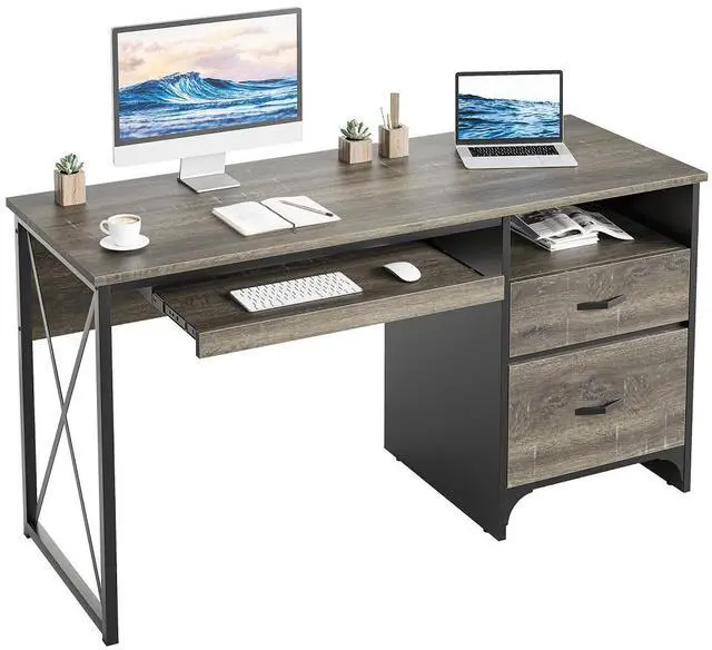 Main image of Bestier 55 inch Computer Desk with Drawers Keyboard Tray Home Office Desk