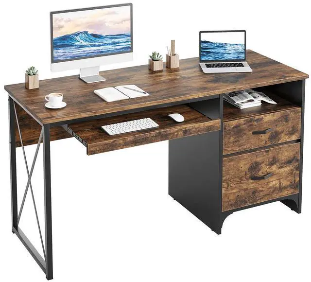 Main image of Bestier 55 inch Computer Desk with Drawers Keyboard Tray Home Office Desk Rustic Brown
