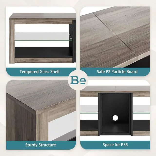 Alt view image 5 of 7 - Bestier TV Stand for 65+ inch TV, Gaming Entertainment Center for PS5, LED TV Cabinet with Glass Shelves for Living Room, Gray