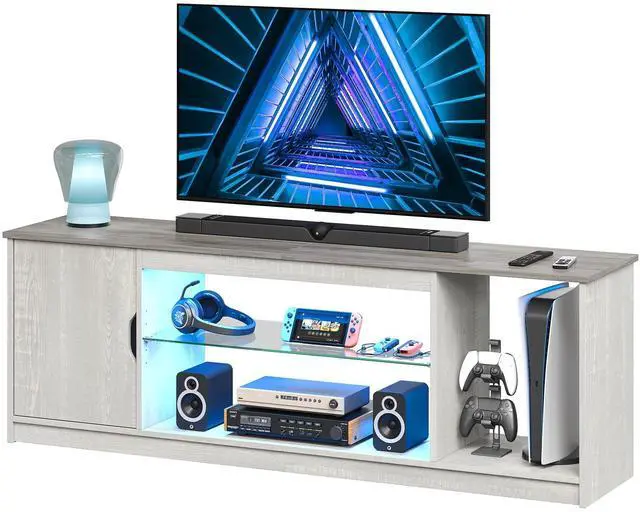 Main image of Bestier 58" LED TV Stand for PS5 Gaming Entertainment Center for 60/65 inch TV, Wash White