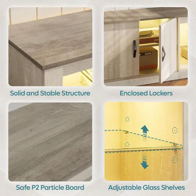 Alt view image 5 of 7 - Bestier 80" TV Stand for 85", TV Stand with LED Lights & Two Storage Cabinets White Wash