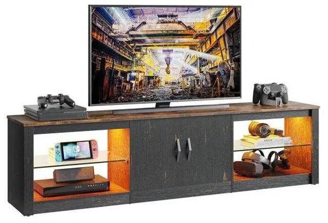 Main image of Bestier 70 Inch LED TV Stand for 75 Inch TV Large Entertainment Center Gaming with Adjustable Glass Shelves,  Rustic Brown & Golden Black