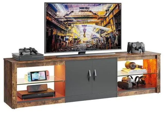 Main image of Bestier 70 Inch LED TV Stand for 75 Inch TV Large Entertainment Center Gaming with Adjustable Glass Shelves, Black Rustic Brown