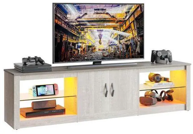 Main image of Bestier 70 Inch LED TV Stand for 75 Inch TV Large Entertainment Center Gaming with Adjustable Glass Shelves, Black Rustic Brown Wash White