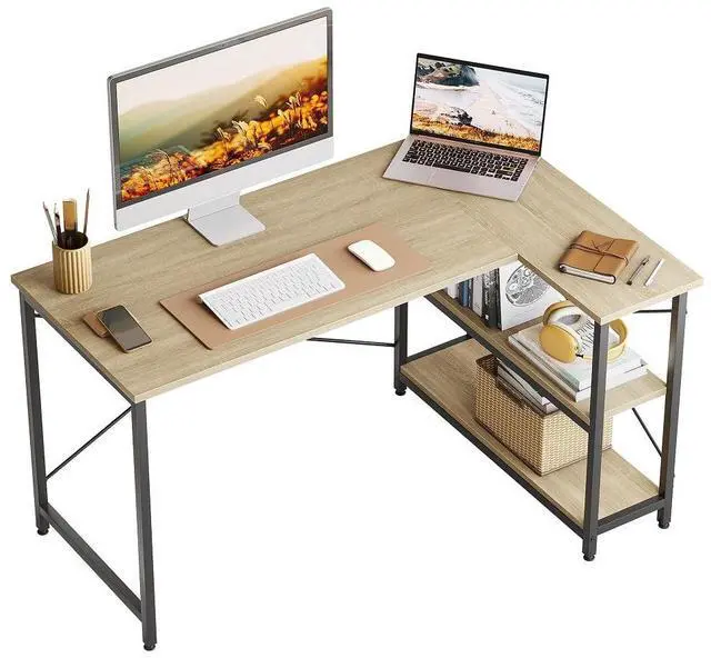 Main image of Bestier Small L Shaped Desk with Shelves 47 Inch Reversible Corner Computer Desk Writing Gaming Storage Table for Home Office Small Space, Oak