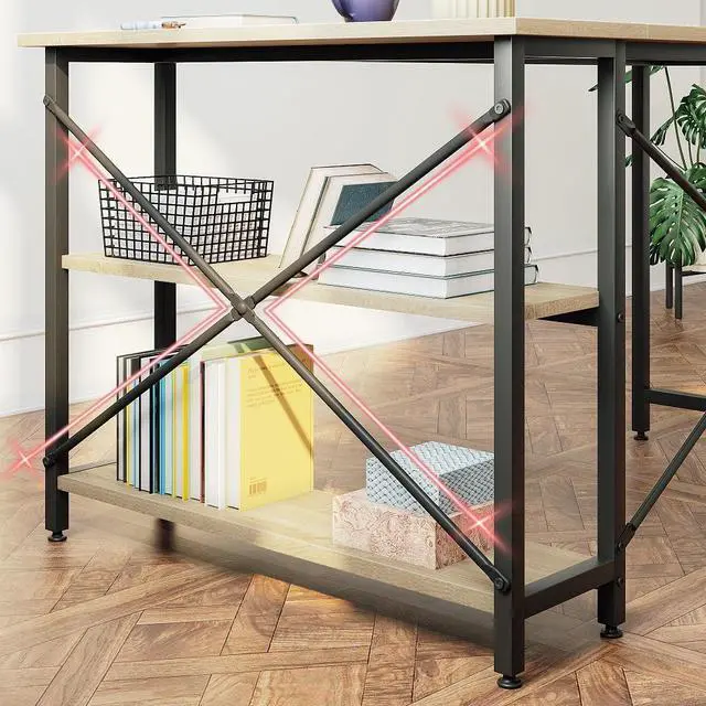 Alt view image 5 of 7 - Bestier Small L Shaped Desk with Shelves 47 Inch Reversible Corner Computer Desk Writing Gaming Storage Table for Home Office Small Space, Oak