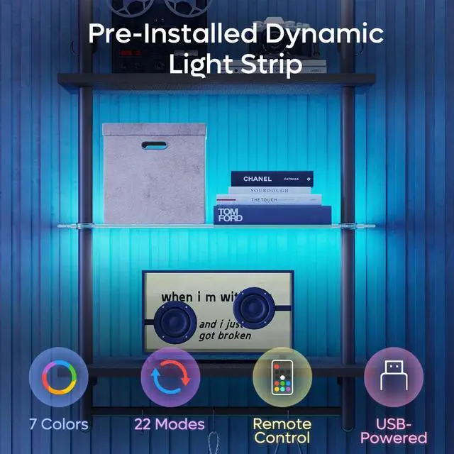 Alt view image 4 of 7 - Bestier 23" Floating Shelves For Wall With Led Light 3-tier Wall-mounted Wood Shelves With 8 S-hooks