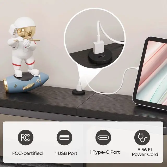 Alt view image 6 of 7 - Bestier Queen Bed Frame with Upholstered Headboard, Metal Platform Bed with LED Lights & USB Ports Black