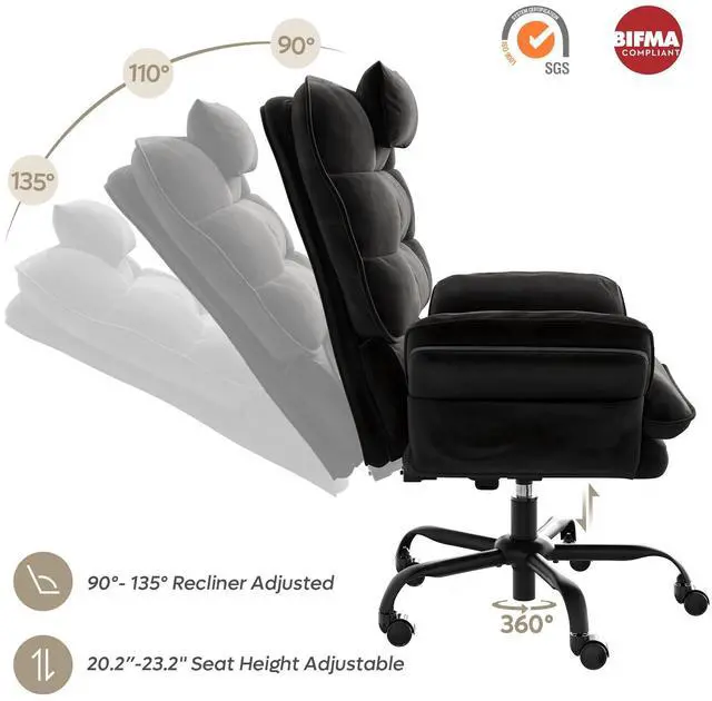 Alt view image 4 of 7 - Bestier Big and Tall Executive Office Chair with Flip-Up Arms for Adults, Adjustable Height, Reclining Office Chair with Headrest & Side Pockets in Beige Black